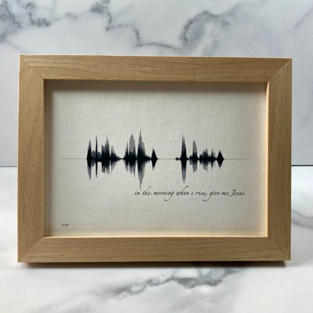 NEW In The Morning Soundwave Framed Canvas 5x7in Black White Christian Hymn
